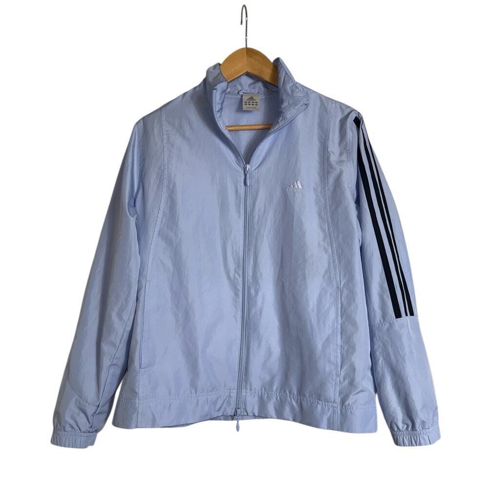 Adidas Women's 3 Stripes Full Zip Windbreaker Track Jacket Running Size M Blue